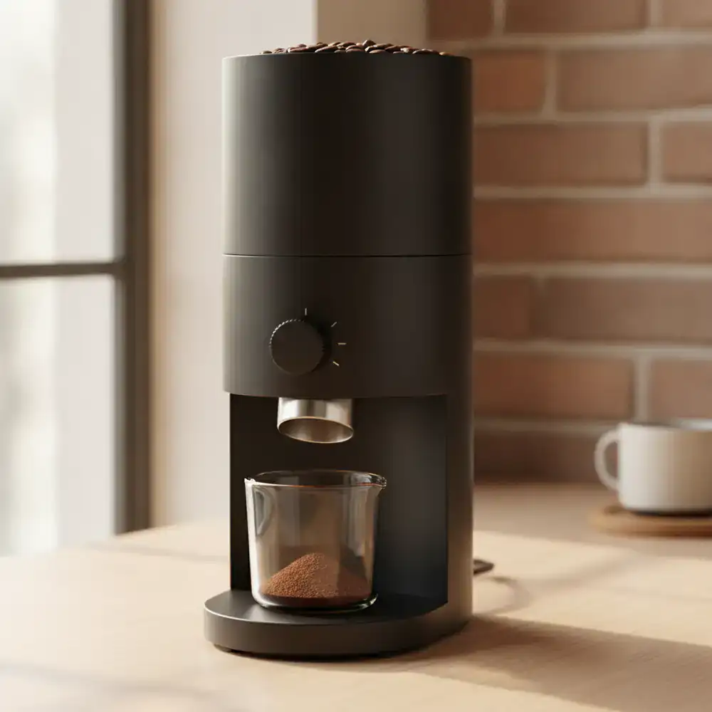 Matte black flat burr grinder