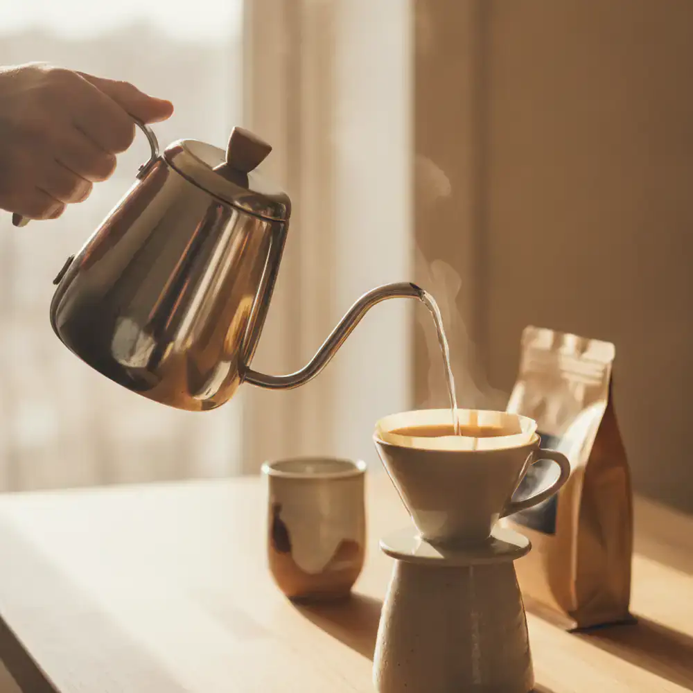 Pouring water from a gooseneck kettle